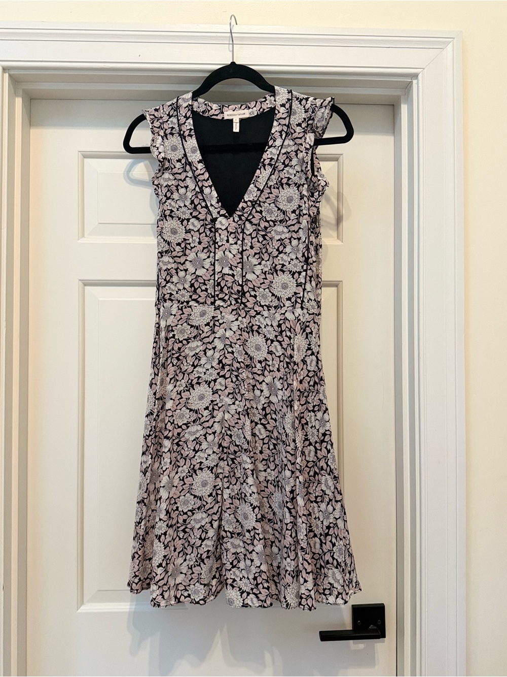 Rebecca Taylor Silk Floral V-Neck Midi Dress - Size 2